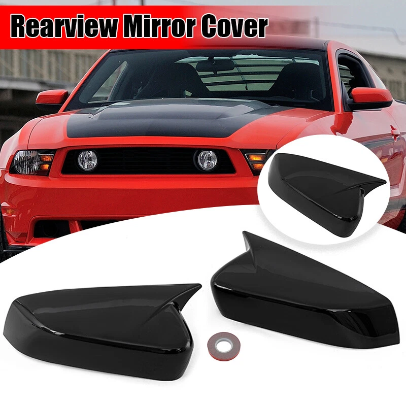 2x For 2009-2013 Ford Mustang Side Door Mirror Covers Shell Cap Trim Gloss Black