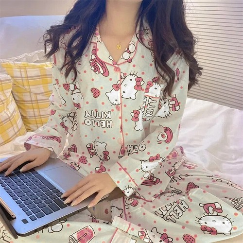 Frauen Pyjamas Anzüge Gedruckt Sleepwear lange Ärmel lässig Nachtwäsche Homewear - Bild 10 von 17