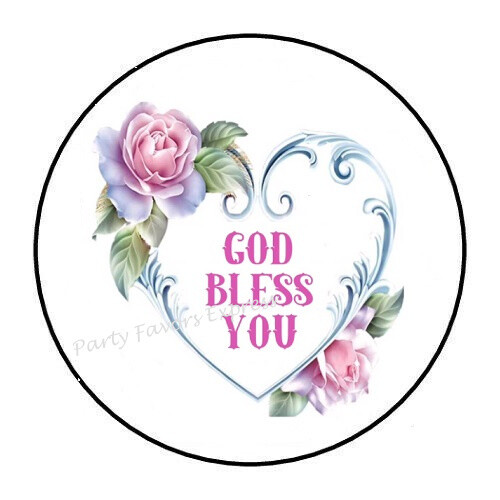 30 GOD BLESS YOU FLORAL HEART ENVELOPE SEALS LABELS PARTY