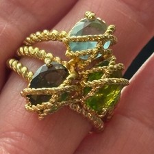 Wire Wrapped Tri Gemstone Fashion Ring Size 8 Gold Tone