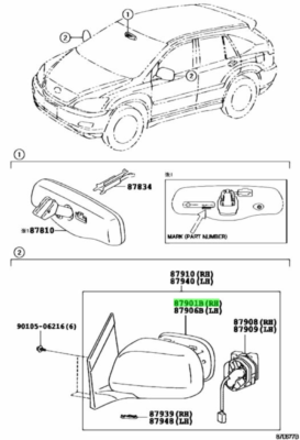 Lexus RX330 RX350 RX400h MIRROR OUTER REAR VIEW RH 87901-48040×1