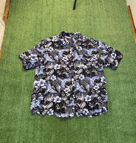 George Floral Bird Black And Blue Hawaiian Shirt.… - image 1