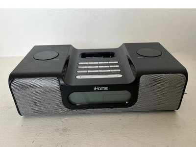 iHome iH8 iPod Audio Dock Alarm Clock AM/FM Radio EQ AUX 8W Black/Silver