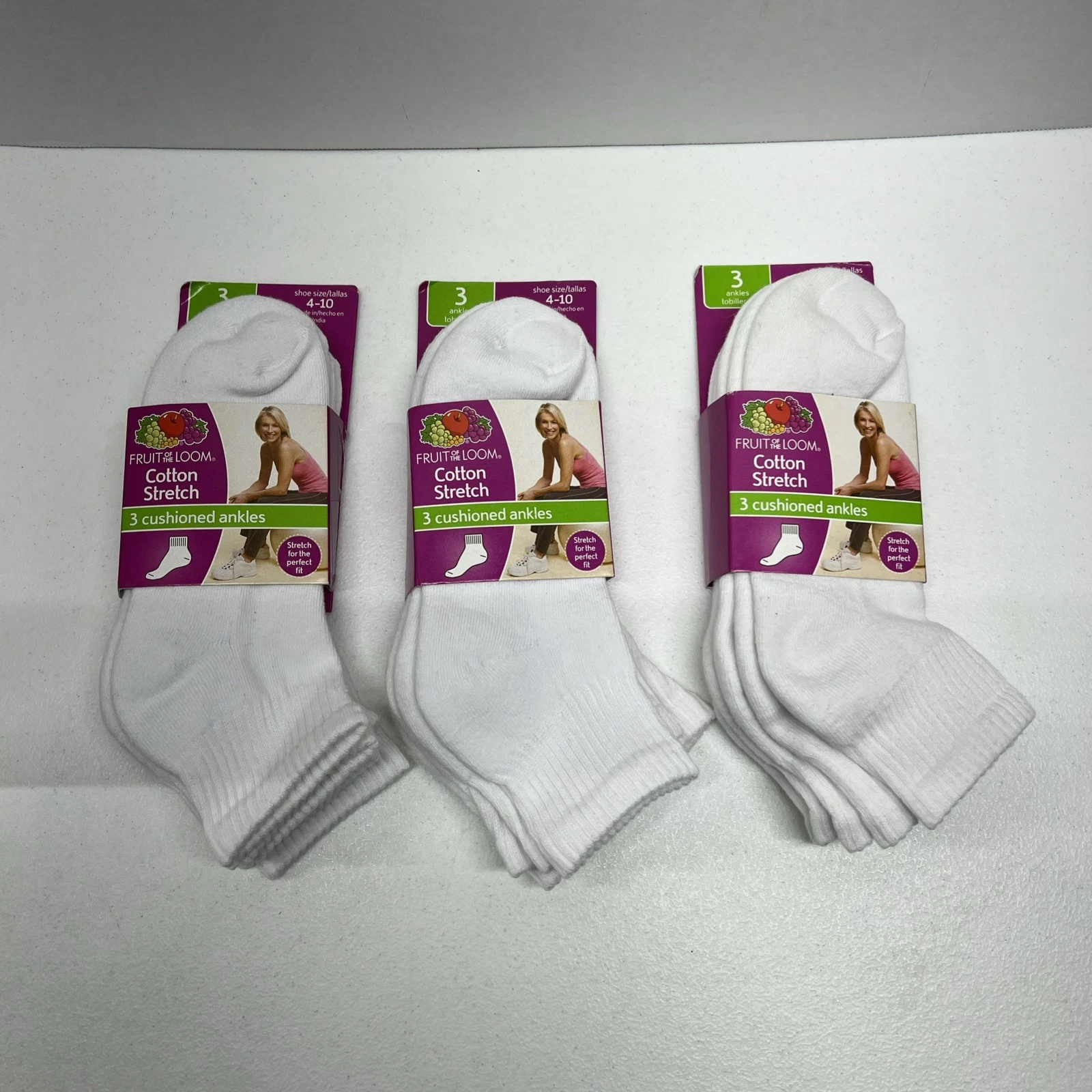 3 - Fruit Of The Loom 3 Pairs Cushioned Ankles Size 4-10 Socks