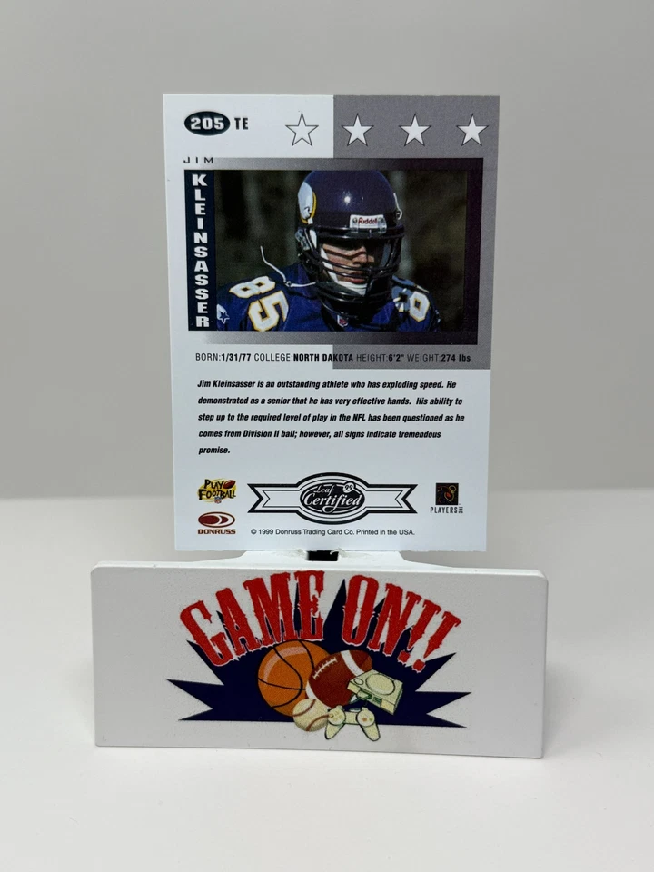 1999 Leaf Certified Jim Kleinsasser RC Card #205 - Image 2 of 2