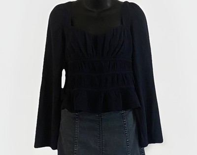 KIRIOUS Los Angeles Large Long Sleeve Babydoll Smocked BLack Ruffle Y2K Whimsy
