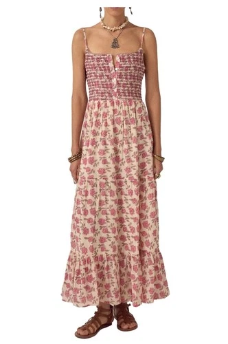 MAISON HOTEL ZARA Floral Dress Women Sleeveless Cotton 100% Cream Pink