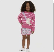 Hello Kitty Girls 2-Piece Outfit Set Striped Long Sleeve Sweatshirt Shorts 3T