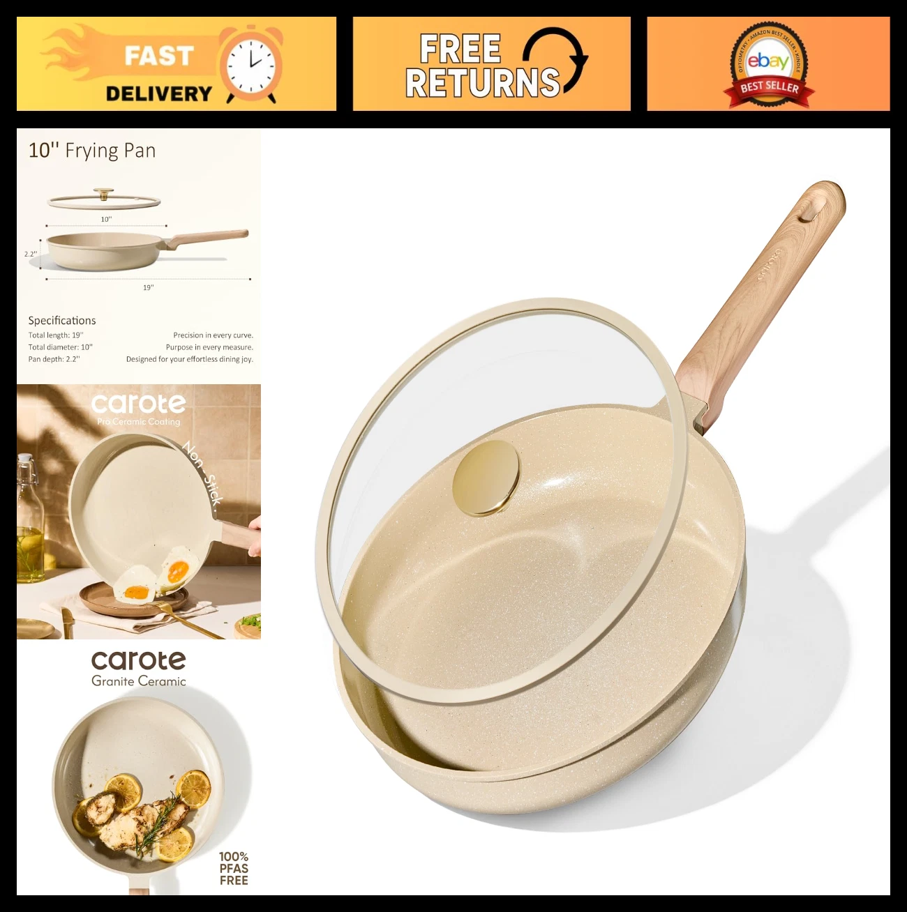 10" Non-Toxic Frying Pan Set - PTFE & PFOA Free, Induction & Gas Compatible, Ome