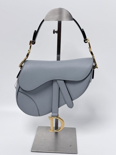 Dior Mini Saddle Bag Cloud Blue Grained Calfskin Leather Gold Tone Shoulder Bag
