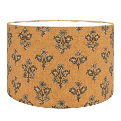 Lampenschirm Jaipur Ocker Leinenmischung. Blockprint Floral. Zylinder Style Schirm