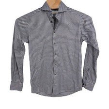 Eton Men's Checkered Long sleeve Dress shirt Button navy sz Slim 39 15 1/2