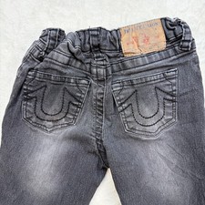 True Religion Geno Jeans Kids Boys 7 Black Gray Slim Straight Stretch Denim