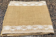 12" x 108" NATURAL WHITE Burlap Lace Trim TABLE RUNNER Party Events Decorations