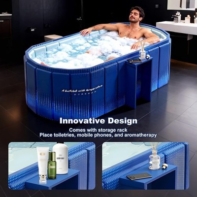 Portable Bathtub for Adult 59'' Large Collapsible Cold Plunge Bathtub Foldable No