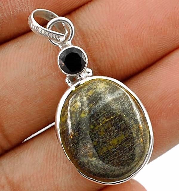 Natural Silver Leaf Jasper 925 Solid Sterling Silver Pendant Jewelry @15-3