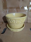 Vintage Mid Century McCoy Greek Key Hobnail Planter Yellow Attached Saucer