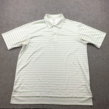 Adidas Polo Shirt Mens Large White Green Striped Golf Performance ClimaCool