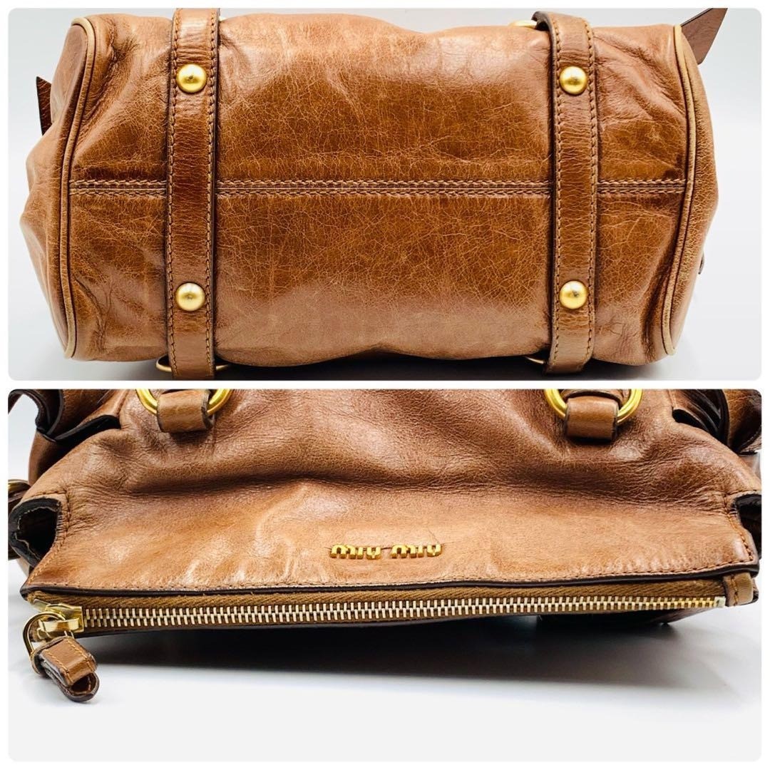 Miu Miu Side Ribbon 2Way Shoulder Handbag Brown Leather