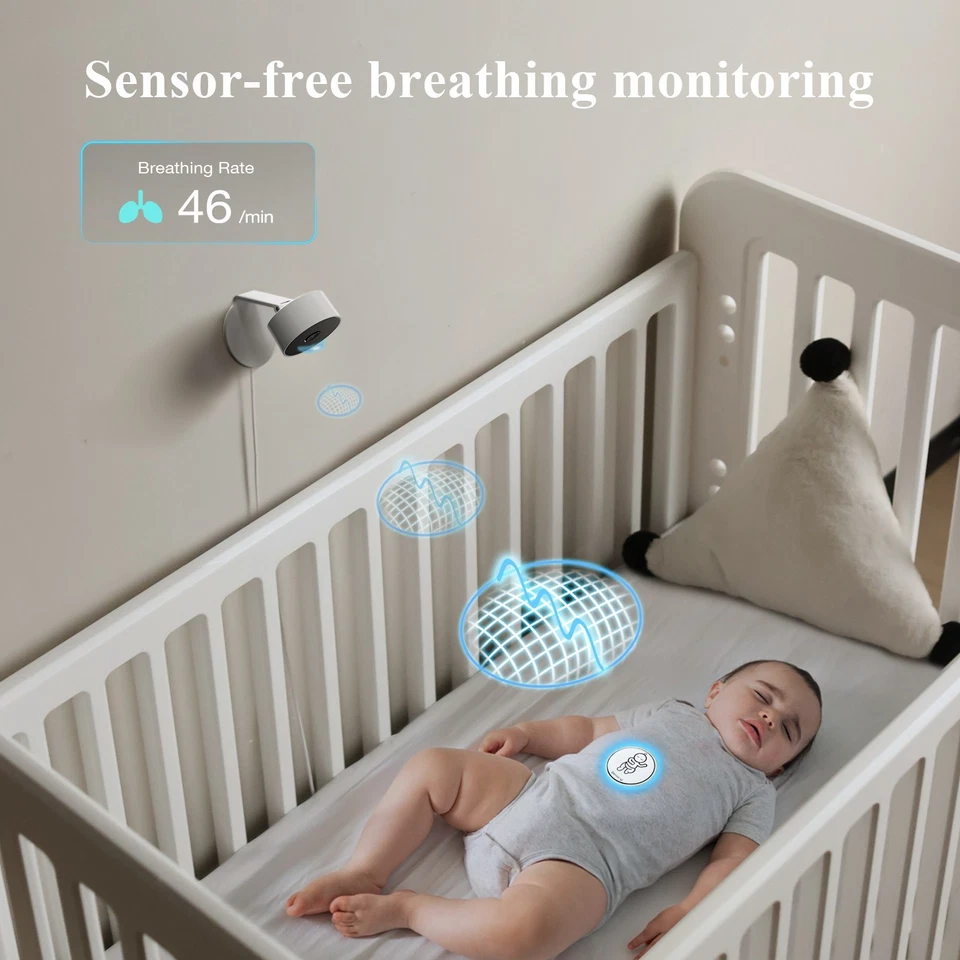 Monitor de cámara para bebé Sense-U AI con detección de respiración para dormir sin sensores Foto 3 de 4