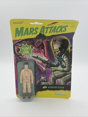 Burning Flesh 19 Glows in Dark MARS ATTACKS 3.75'' SUPER 7 ReAction Damaged Box