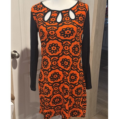 Aryeh Acrylic Sweater Dress Anthropologie Womens Med Orange Black Floral Print