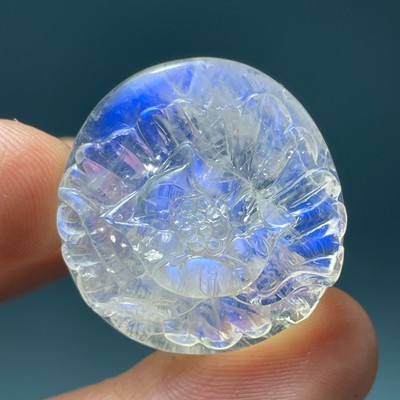 51ct Rare Natural Clear moon stone Crystal Quartz Pendant Carved flowers