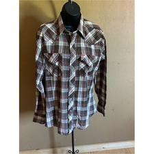 Vintage Ely Plains Brown and White Plaid Western Button-Up Shirt, pearl snaps