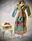 Vintage Mattel Barbie Mod Doll Coat #3357 Gold Blues W/ Purple Tee Strap Shoes