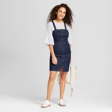 Target Universal Thread Button Up Criss Cross Back Summer Denim Apron Dress