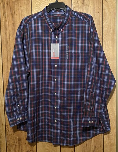NWT 3XB ROUNDTREE & YORKE TravelSmart Navy Blue Plaid Long Sleeve Pocket Shirt - Picture 2 of 6