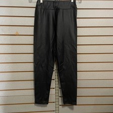 Womens Black Faux Leather Leggings Shiny High Waisted Stretchy Pants Size Small