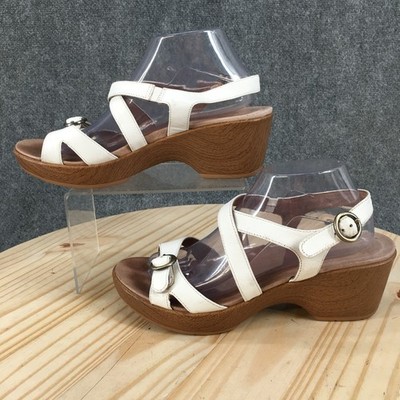 Dansko Julie Sandals Womens 41 Strappy Slingback White Leather Wedge Heels