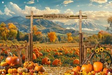 83''x47.2'' Pumpkin Patch Backdrop Fall Photo Backdrop Autumn Pumpkin Patch H...