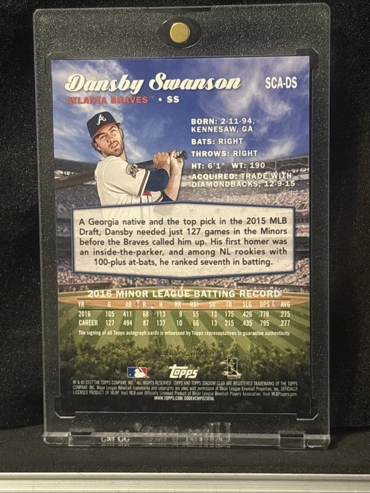 丹斯比·斯旺森 2017 Topps 体育场俱乐部新秀签名黑色箔/25 — 第 2/3 张图片