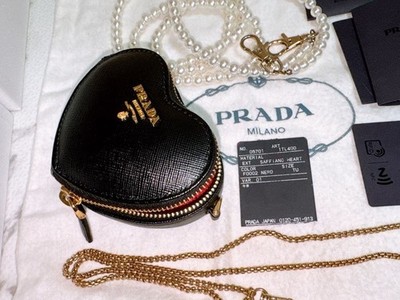 Auth PRADA Heart Shape Mini Shoulder Bag Saffiano Leather Black