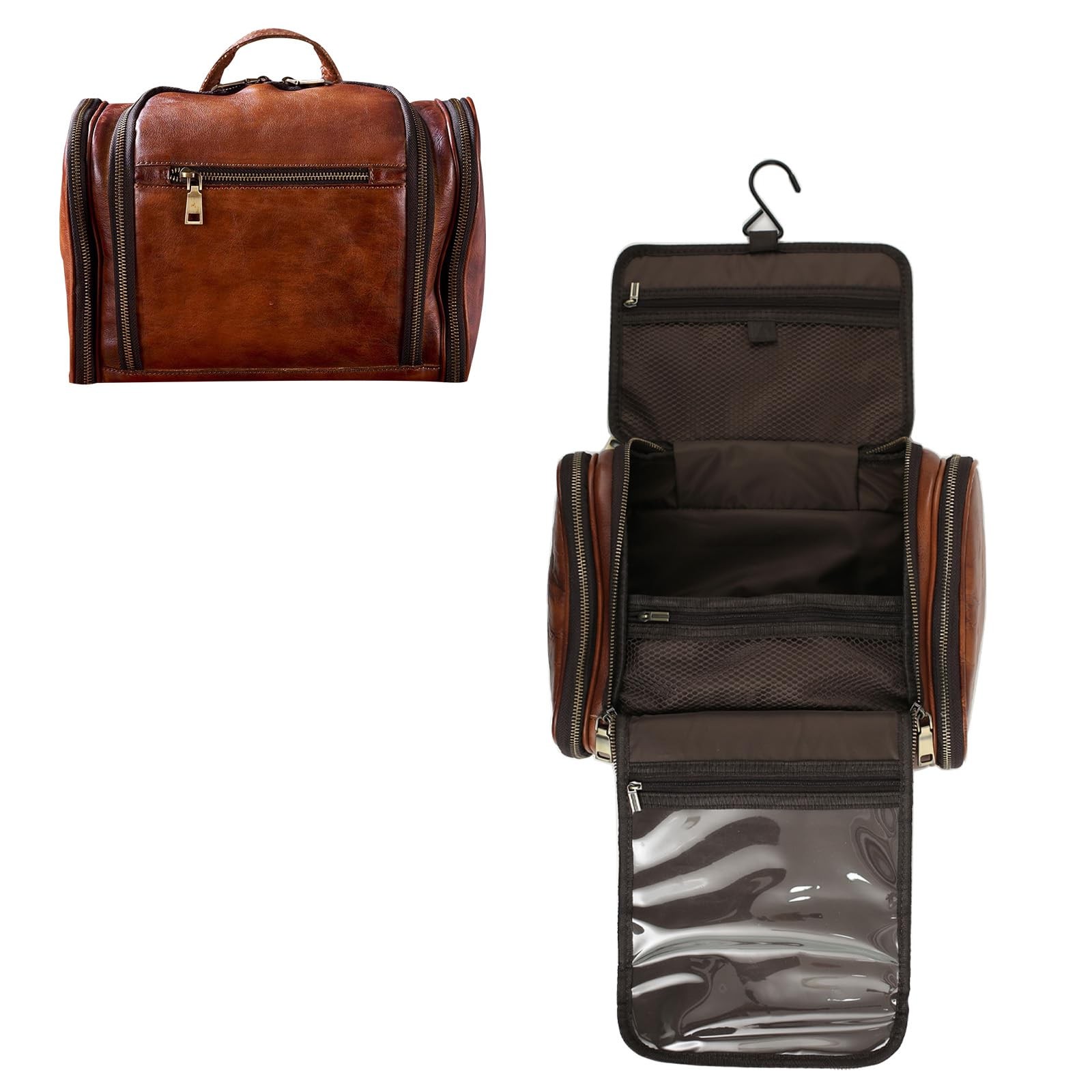 Leather Toiletry Bag for Men and Women with Hanging Hook Handcrafted Full Grain Travel Organizer-image