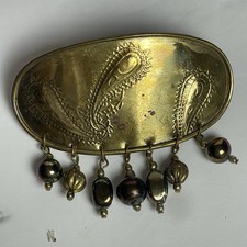Vintage Made in France Brass Barrette Paisley Detail Beading