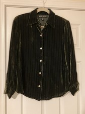 Linda Allard Ellen Tracy Silk Blend Velvet Button Up Shirt Olive Green -Petite 6