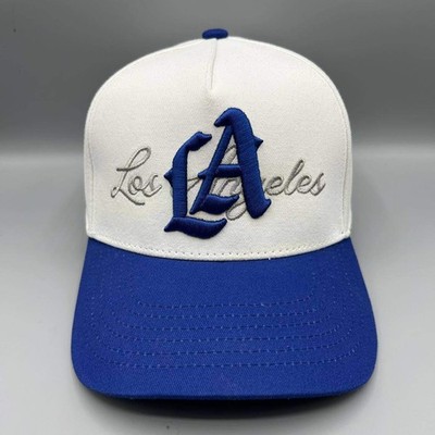 LA Los Angeles 294 Hat Men White Blue Embroidered Snap Back Cap Cotton