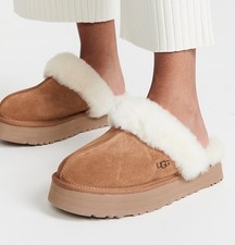 UGG Women  s Disquette Slippers Shoes Suede Sheepskin in Chestnut 7