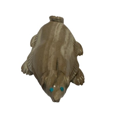 Vintage Zuni Stone Carved Badger Fetish With Turquoise for Eyes