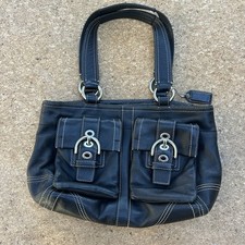 Coach Soho Bag Black Leather Buckle Flap Shoulder Contrast Stitch F08A09 Y2K