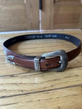 Nocona Vintage Western Brown Leather Belt Size 36 Silver Concho Buckle Tip Set