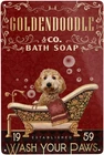 Tin Metal Signs Goldendoodle Dog Co. Bath Soap Wash Your Paws Sign Vintage Funny