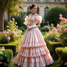 1860s Civil War Prom Dress Period Pink Victorian Ball Gown Off Shoulder Ruffle