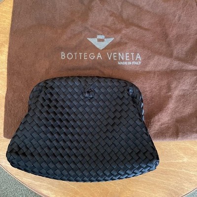 Bottega Veneta Seide Clutch Tasche Vintage Abend Schultertasche Schwarz Gebra...