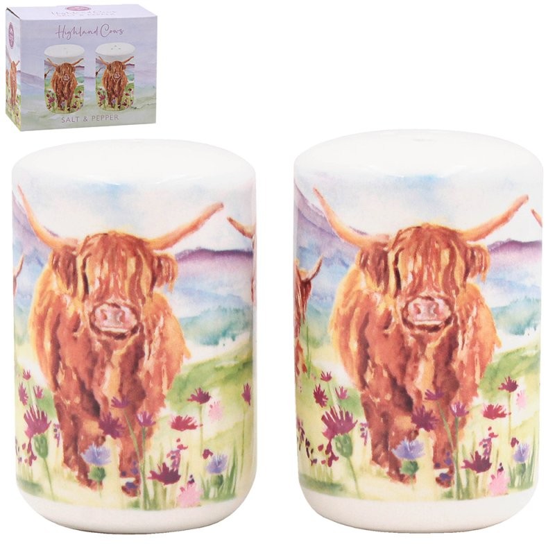 Highland Cow Salt and Pepper Ceramic Farmhouse Country Shaker Rustic Dining Set