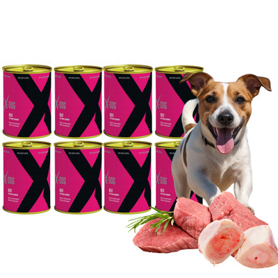 Nassfutter Hund 8x 800g Hundefutter mit Rind Knochenmork Getreidefrei X-DOG
