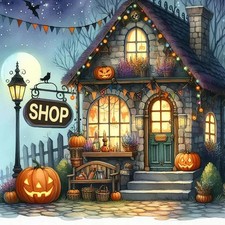 Halloween Shop Diamond Art Kits for Adults Pumpkin Bat 5D